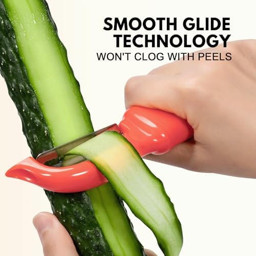Rainspire Vegetable Peeler Potato Peelers for Kitchen, Sharp Stainless Steel Blades Veggie, Comfortable Handle Fruit Peeler, Carrot Peeler Apple Peeler Dishwasher Safe (1, Coral)