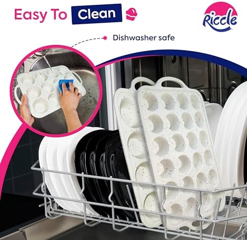 RICCLE 2 Pack Silicone Muffin Pan with Metal Frame, Cupcake Pans