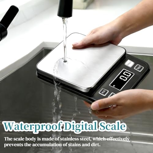 Digital Food Scale, 22lb Waterproof Kitchen Scale, 304 Stainless Steel Platform, Type-C Rechargeable & Backup Battery Mode, Gram Scale for Meal Prep, Coffee