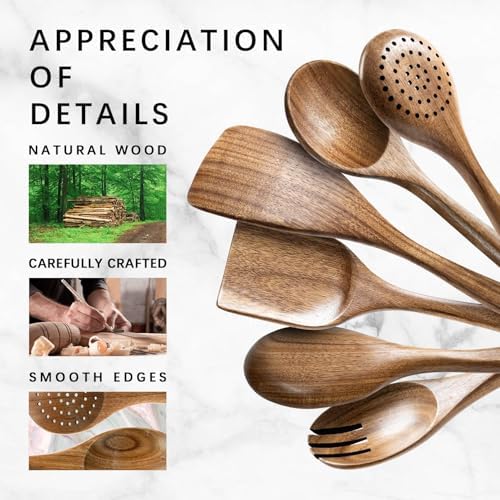 Wooden Spoons for Cooking, 6-Piece Acacia Wood Cooking Utensil Set