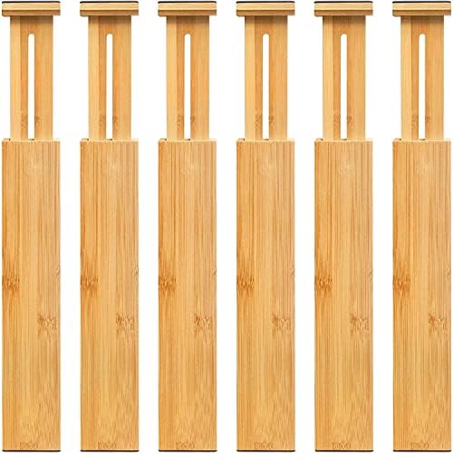 VaeFae 60-Pack Adjustable Bamboo Drawer Dividers, Expandable Drawer Organizer for Kitchen Utensils, Clothes, Bathroom, Office – Fits Drawer Interiors 16.6" to 21.8"