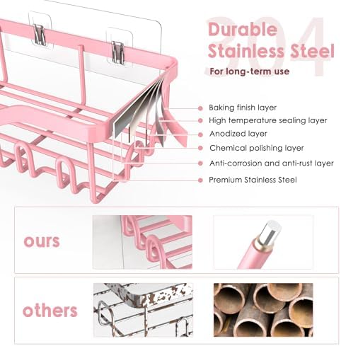 NESOMI Shower Caddy Adhesive Shower Organizer 8-Pack, Rustproof Stainless Steel Bathroom Shelves, Large Capacity No-Drill Rack Storage Accessories with Soap Dish Toothbrush Holder Hooks