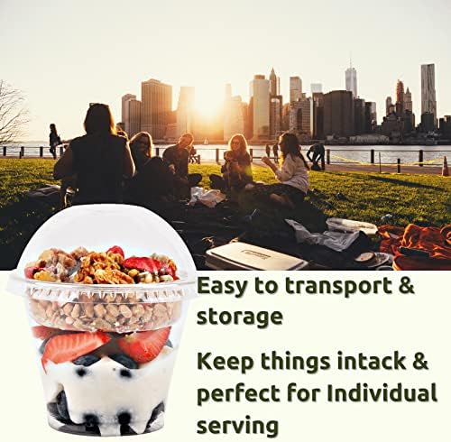 Aatriet 9 oz Clear Plastic Parfait Cups with Insert and Dome Lids No Hole - (50 Sets) Yogurt Fruit Parfait Cups for Kids, for Dips and Veggies, Take Away Breakfast and Snacks. No Leaking