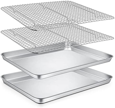 P&P CHEF 16 Inch Cookie Baking Sheet Pan with Wire Rack,4 Pcs