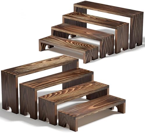 2 Set Wooden Tiered Risers Display Stands for Vendor Events,Stackable Wood Cupcake Display Stand,Farmhouse Decor Wood Dessert Table Display Set,Vendor Booth Display Items,Food Display Risers for Party