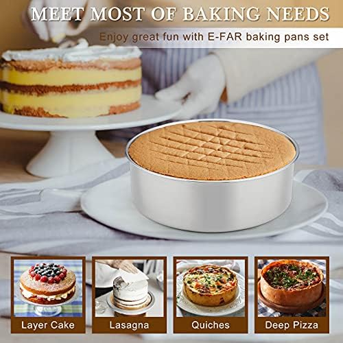 E-far Deep Cake Pan Set of 3 (6/8/9½ Inch), Stainless Steel Round Cake Pan