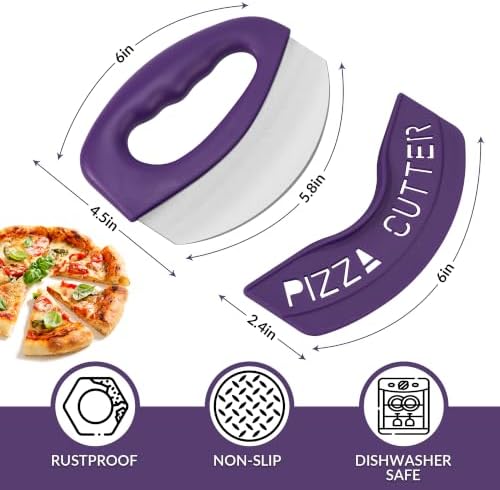 Urbanstrive Heavy Duty Stainless Steel Pizza Cutter with Cover, Super Sharp Blade Pizza Knife Pizza Cutter Rocker, Perfect Kitchen Gadgets for Pizza Cutting Home Essentials (Purple)