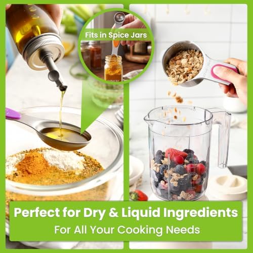 Spring Chef Magnetic Measuring Cups & Spoons Set of 15 with Levelers, Neon