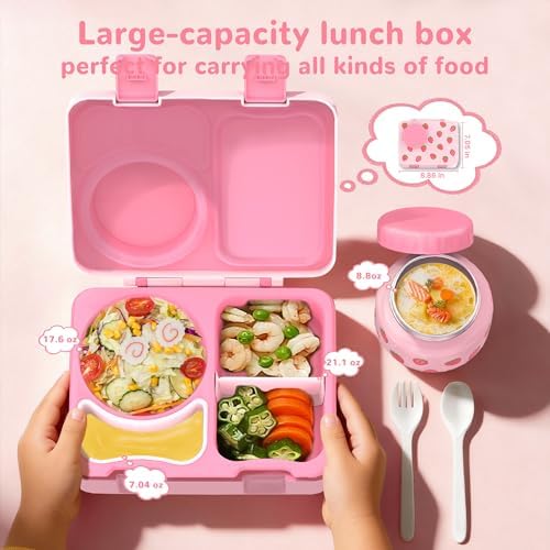 Kids Bento Box with Food Jar, Water Bottle, Lunch Bag, Strawberry
