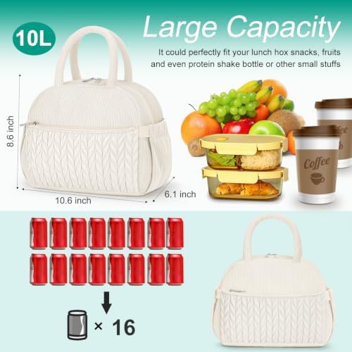 Coobiiya Cotton Quilted Lunch Bag,Cute Insulated Puffer Lunch Box for Women