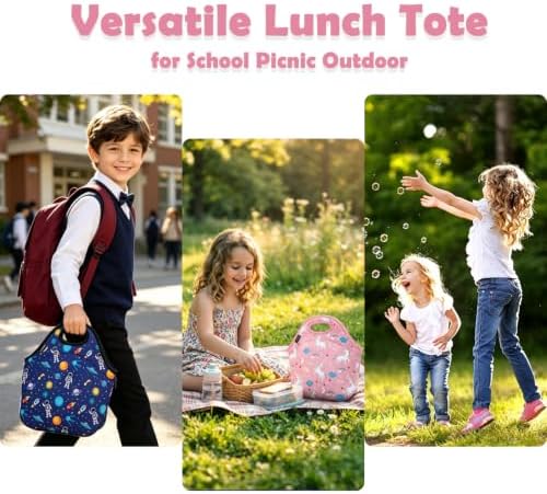 FlowFly Neoprene Lunch Tote Insulated Thermal Reusable Lunch Bag Box for Boys Men with Zipper,Unicorn