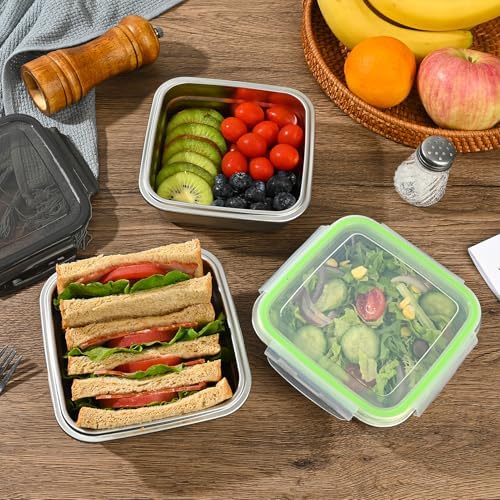 2 Pack Sandwich Containers, 24oz Stainless Steel Sandwich Box with Airtight Lids, Reusable Metal Meal Prep Lunch Boxes, BPA-Free, Dishwasher Safe, Food Storage Containers for Families (Black)