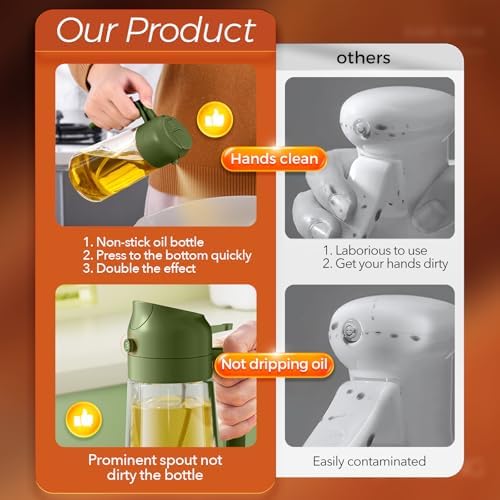 YARRAMATE 16 oz 2-in-1 Glass Olive Oil Sprayer for Cooking, BlackOliveGreen