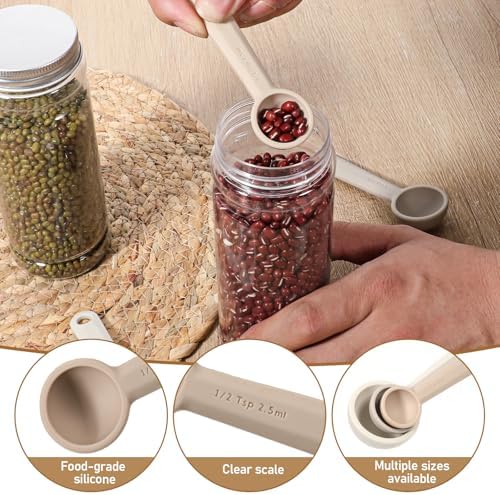 3PCS Food Grade Silicone Measuring Spoon Set Silicone Individual Measuring Spoon Soft Coffee Measure Scoop Round Teaspoon Spoons with Hanging Hole for Adults Kitchen Utensils Baking Cooking