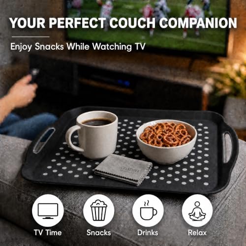 Large Nonslip Serving Tray with Handles, Silicone Grippy Dots Lap Food Trays for Eating, Dishwasher Safe Serve for Breakfast Dinner Snack Fruit Appetizers Beverage, Rectangular, Set of 2, Black