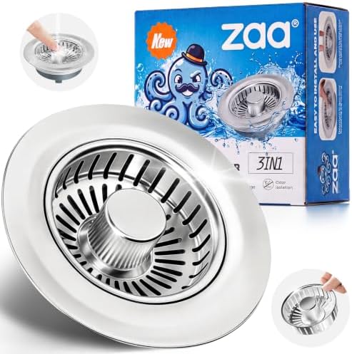 zaa 3 in 1 Kitchen Sink Drain Strainer Stopper Removable Basket Pop-Up