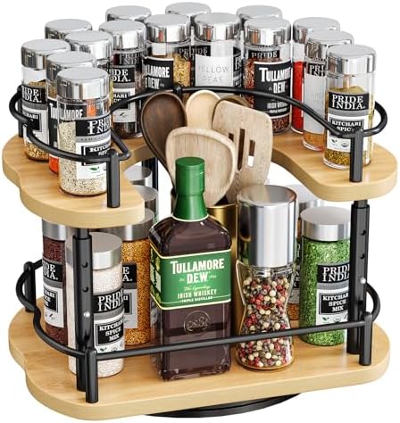 SNTD Lazy Susan Spice Rack Organizer for Cabinet, Wood, Natural, 12 in
