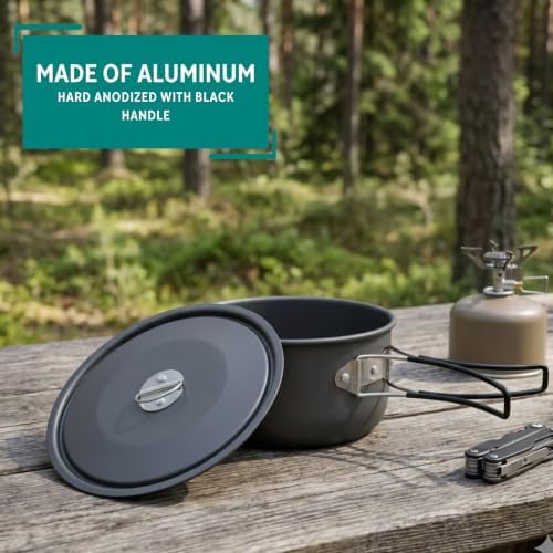 MIRRO 1.3 Qt Hard Anodized Camping Pot with Lid for Hiking Backpacking