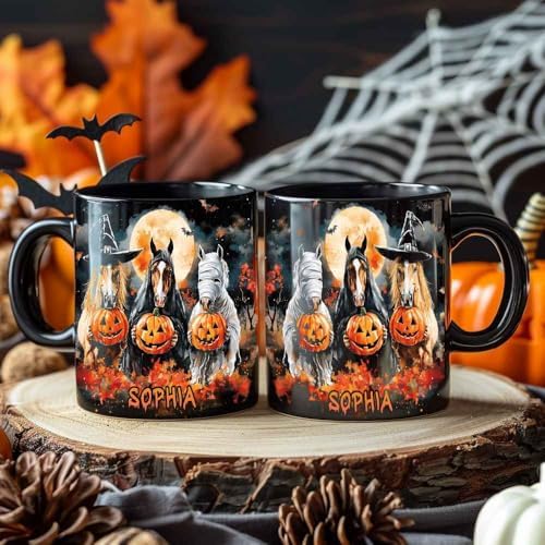 Personalized Halloween Horse Coffee Mug, Horse Lover Mug Gift for Women