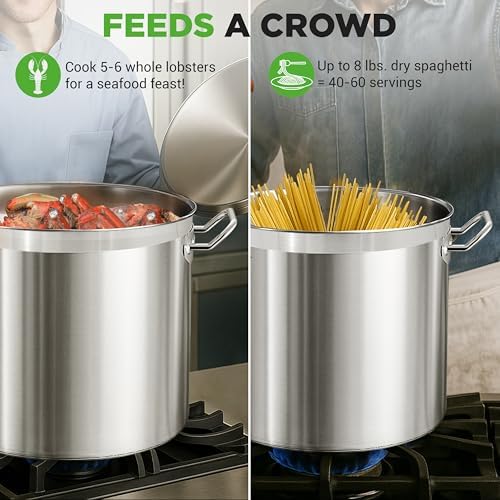 Stainless Steel Cookware Stockpot, 30 Quart Heavy Duty Induction Soup Pot With Stainless Steel Lid And Strong Riveted Handles, Even Heat Distribution, Compatible With Most Cooktops