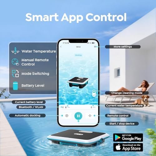Pleco SK02 Solar Powered Robotic Pool Skimmer, Obsidian Ivory