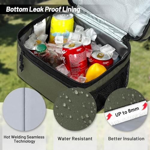 MIER Insulated Lunch Box Bags for Men Women, Dual Compartment, Army Green