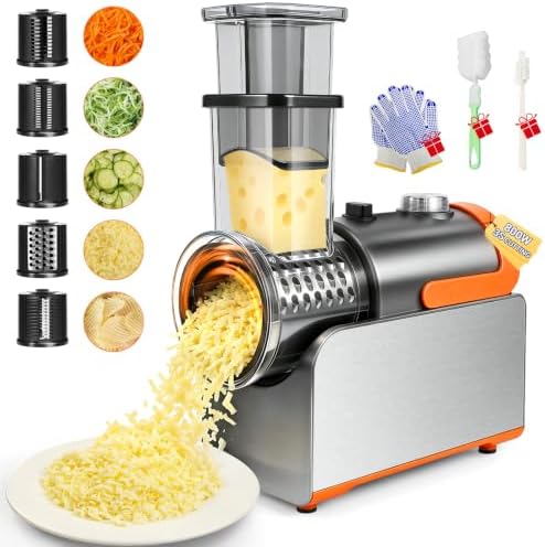 5-IN-1 Electric Cheese Grater Stainless Steel 800W [3S Efficient Cutting]