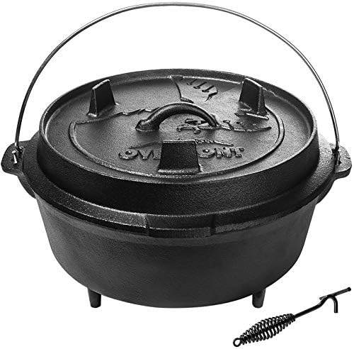 Overmont 9QT Cast Iron Dutch Oven - Pre-Seasoned Pot with Lid Lifter & Legs