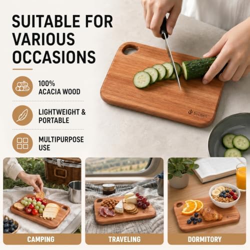 Socisen 2-Pack Small Acacia Wood Cutting Boards 8.6" Mini Charcuterie Board