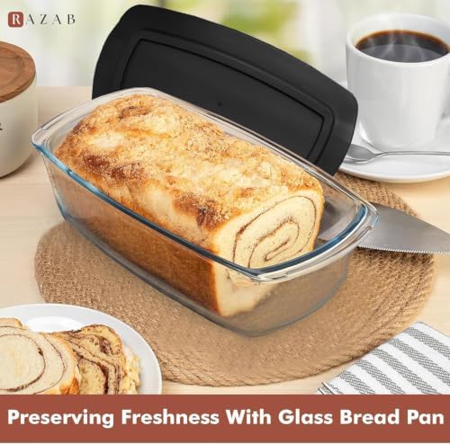 Razab 7.6 Cups / 1800 Ml / 1.9 Qt Large Glass Loaf Pan with Lids for Baking