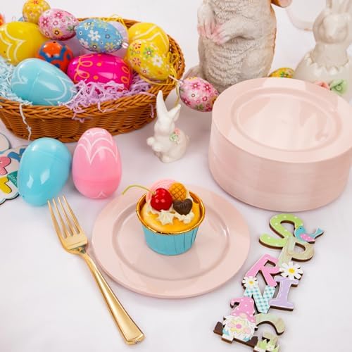 bUCLA 100Pieces Pink Plastic Dessert Plates - 6.25 inch Pink Disposable Dessert/Appetizer/Small Cake Plates for Wedding, Party & Birthday
