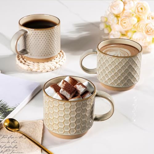 GBhome 15 OZ Stackable Coffee Mugs Set of 4, Ceramic Coffee Cups Set