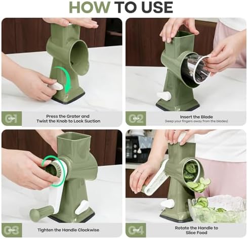 Rotary Cheese Grater, Cheese Grater Hand Crank, 3-Blade Grater