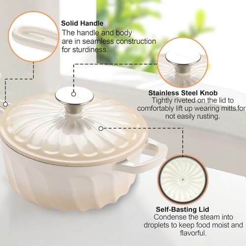 Enameled Cast Iron Sauce Pan with Lid, 2 Quart Saucepan with Lid