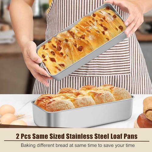 P&P CHEF Bread Loaf Pan, Stainless Steel Large Loaf Pans for Baking, 2Pcs