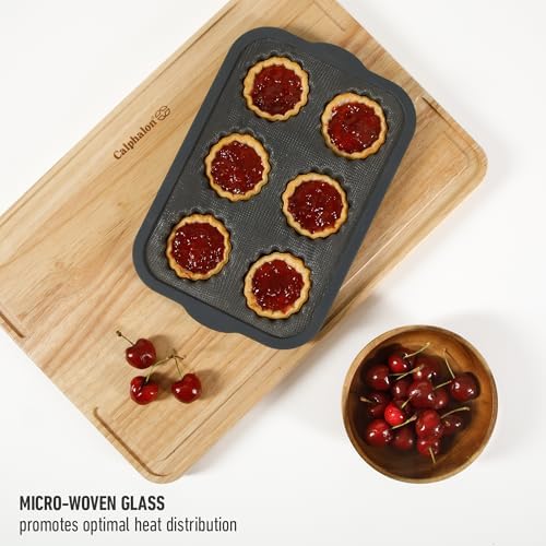 Calphalon Omni 6-Cup Mini Pie Pan with GlassFlex Technology, Flexible Silicone & Micro-Woven Glass Core for Ultra Airflow & Even Baking, Grey