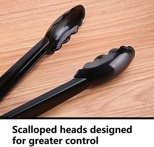 40 Pieces Plastic Salad Tongs, Black Kitchen Serving Tongs, 9 Inch Disposable Utensils Set, Heavy Duty Scalloped, Perfect for Buffets and BBQ, Food Safe Material