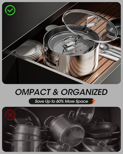 Stainless Steel Pot Set, 6-Piece Stackable Stock Pots with Glass Lids
