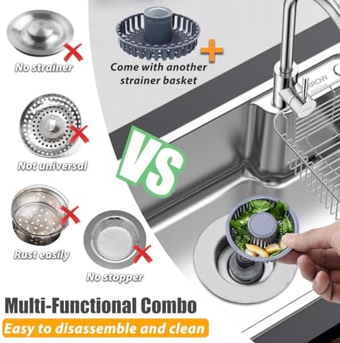 Anlige Kitchen Sink Drain Strainer,3in1 Pop Up Kitchen Sink Stopper, Chrome