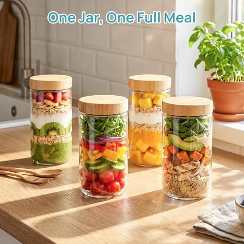 Vtopmart 4 Pack 24oz Glass Overnight Oats Containers with Bamboo Lids