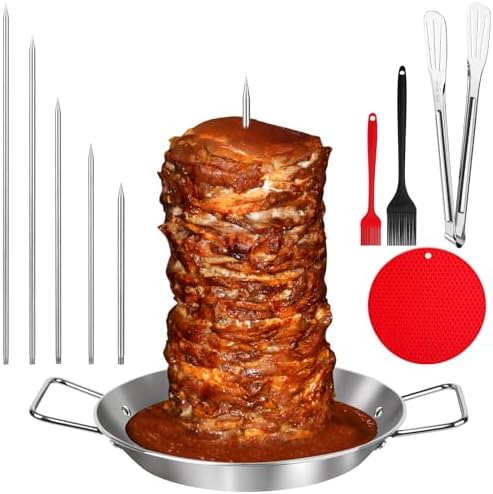 Al Pastor Skewer for Grill, Large 13 Inch Gyro Pan with Fat Separator