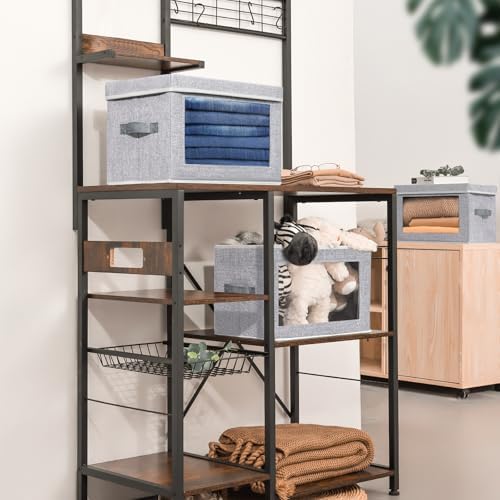 Homsorout Fabric Storage Bins with Lids - 3 Packs Storage Cubes with Window, Foldable Storage Baskets Bins for shelves, Closet Storage Boxes for Towels, Clothes, Home, Office, Blended