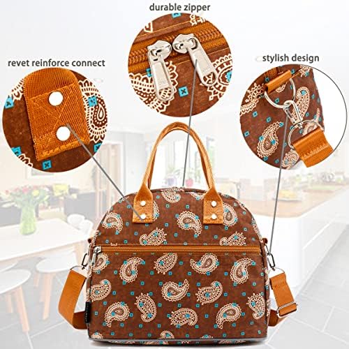 FlowFly Insulated Lunch Bag With Shoulder Strap for Women, Men, and Kids, Large and Reusable, Handle, Freezable Work and School Travel Tote and Meal Prep Organizer,Cashew