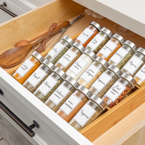 Orii 18 Jar Bamboo Compact Spice Rack with Spices Included & 5-Year Free Spice Refill Program for Countertop or Kitchen Drawer with Glass Jars