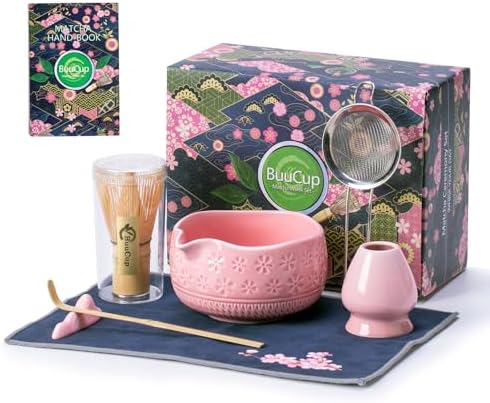Buucup Matcha Whisk Set, Ceramic Matcha Kit with Bowl & Tools, Pink