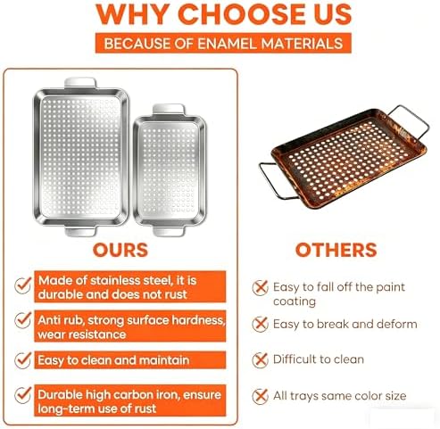 2PCS Grill pan: Stainless steel Grill topper for outdoor grill - easy clean grill topper suitable for camping, picnic, party