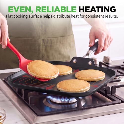 NutriChef 11-Inch Square Griddle Pan | Nonstick with Induction Base