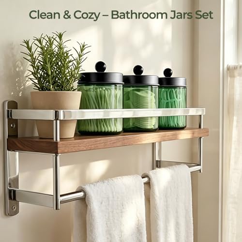 Amolliar Green Glass Apothecary Jar Qtip Holder Metal Lids 4pc/Green-black