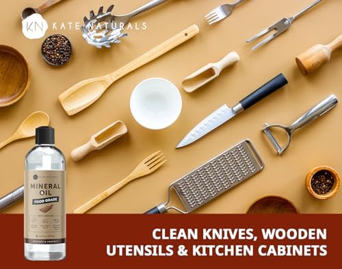 Kate Naturals Mineral Oil for Wood Cutting Board, Food Grade, Odorless,16oz