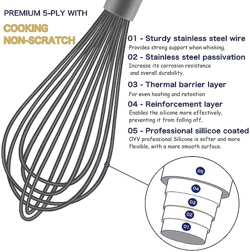 OYV Dishwasher Safe Silicone Whisk, 12-Inch, Grey